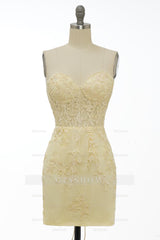 Misshow Yellow Tight Short Homecoming Dress/Mini Dress with Appliques