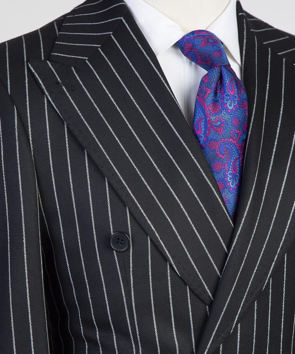 Modern Black Striped Double Breasted Peak Lapel Business Suits for Men