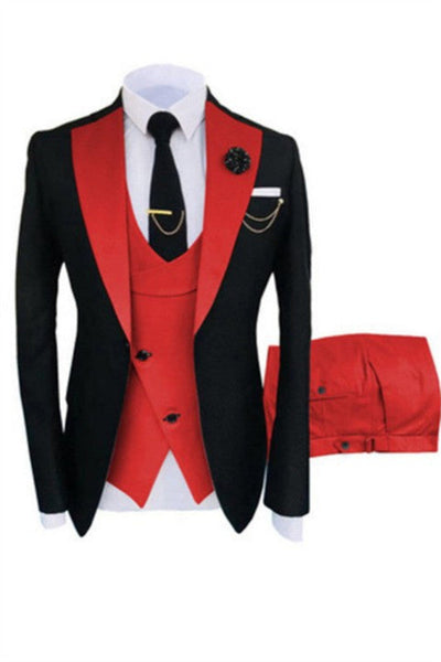 3-Piece Gold Champagne Stylish Black Satin Bespoke Shawl Lapel Party Prom Suit