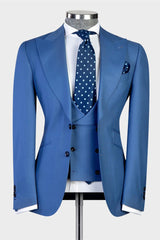 Modern Blue 3-Piece Peaked Lapel Business Men’s Suit