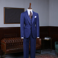 Modern Blue Three Pieces Notched Lapel Men’s Business Suit