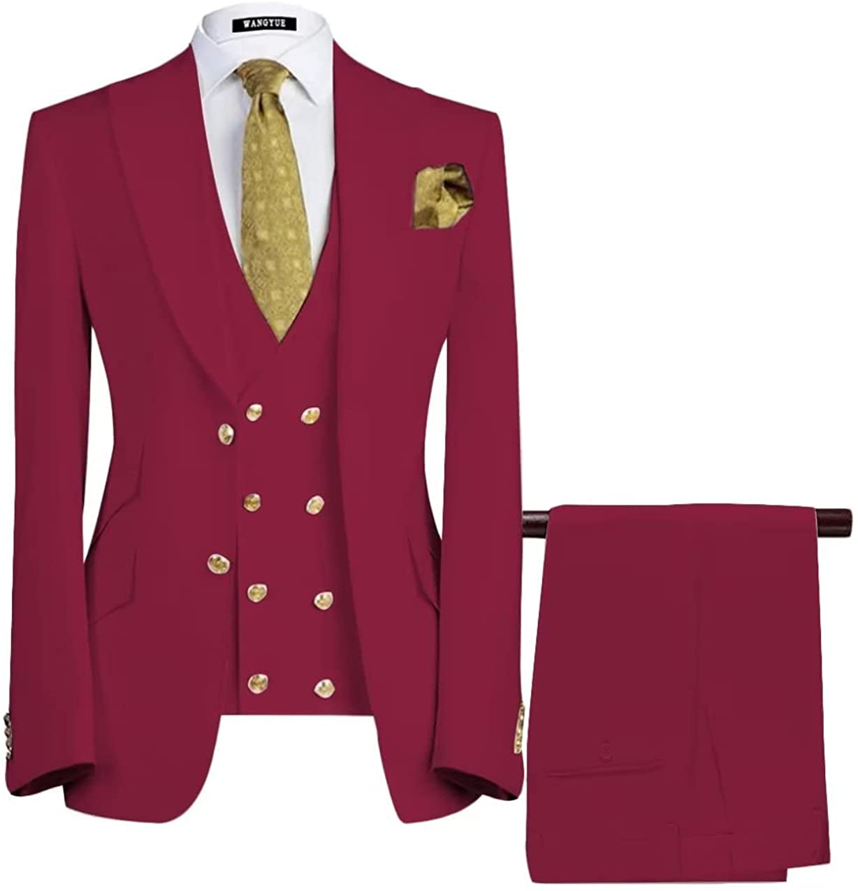 Modern Burgundy Three-Piece Peaked Lapel Prom Ensemble