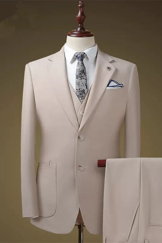 Modern Champagne Notched Lapel Three-Piece Prom Suit For Men