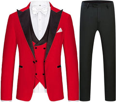 Modern Crimson Peaked Lapel Three-Piece Men's Prom Ensemble