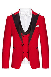 Modern Crimson Peaked Lapel Three-Piece Men's Prom Ensemble