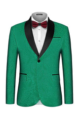 Modern Green Jacquard Shawl Collar Groom's Wedding Suit