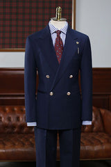 Modern Navy Blue Double Breasted Custom Men’s Business Suit
