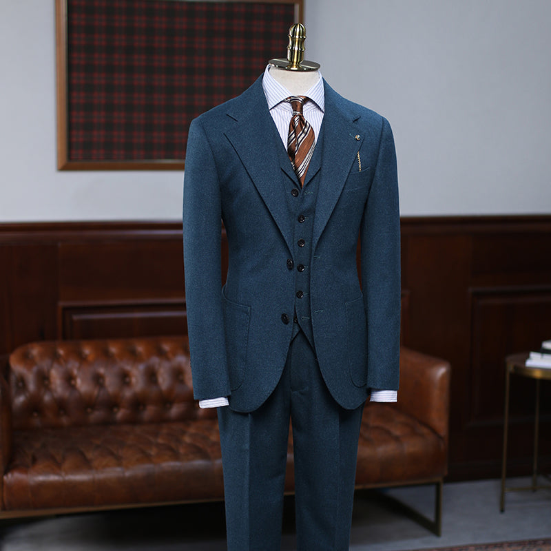 Modern Navy Blue Notched Lapel Slim Fit Custom Men’s Suit