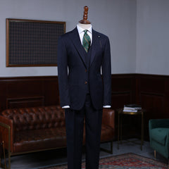 Modern Navy Blue Striped Slim Fit Custom Business Suit