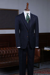 Modern Navy Blue Striped Slim Fit Custom Business Suit
