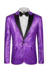 Modern Purple Peaked Lapel Sequined Prom Suit for Men