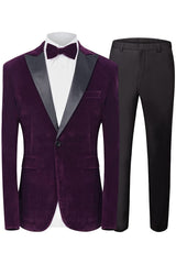 Modern Purple Peaked Lapel Two-Piece Velvet Prom Suit For Men