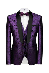 Modern Purple Three-Piece Jacquard Suit for Weddings