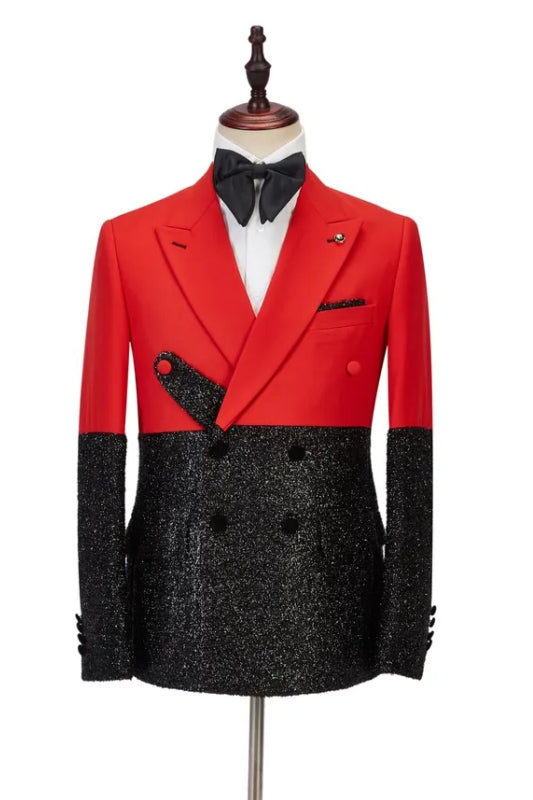 Modern Red Double-Breasted Peaked Lapel Slim Fit Prom Suit For Men