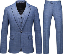 Modern Sky Blue Notch Lapel Three-Piece Men's Business Suit