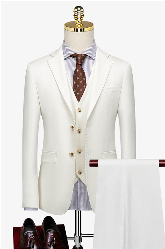 Modern White Three-Piece Fashion Slim Fit Men's Suit