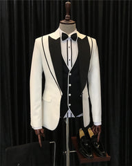 Modern White Three-Piece Peak Lapel Fashion Men’s Suit