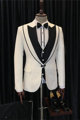 Modern White Three-Piece Peak Lapel Fashion Men’s Suit