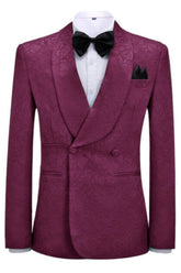 Most Recent Burgundy Jacquard Shawl Collar Double-Breasted Wedding Suit