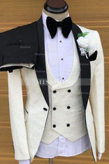 Most Recent White Jacquard Shawl Collar Three-Piece Wedding Suit