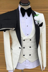 Most Recent White Jacquard Shawl Collar Three-Piece Wedding Suit