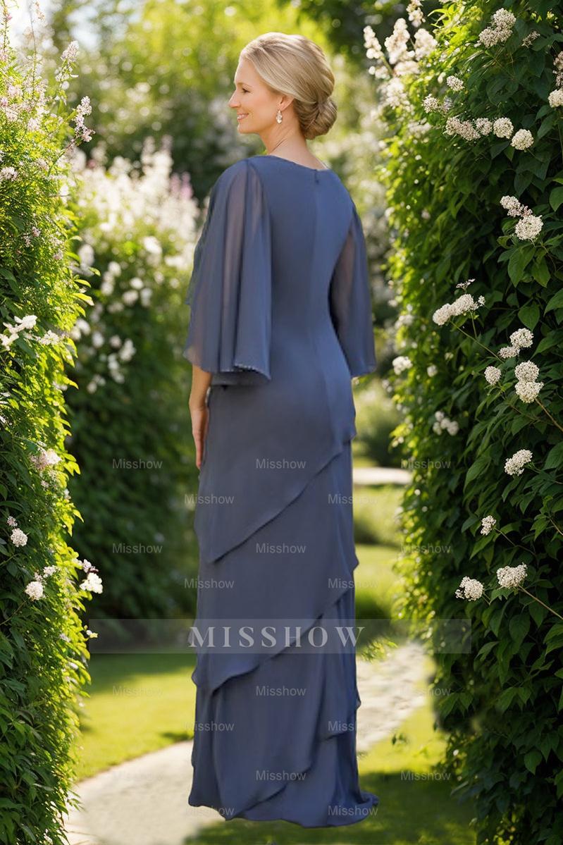 Mother of the Bride & Groom A-Line/Princess Dresses with Scoop Neck 3/4 Sleeves Rhinestones and Ruffles