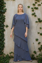 Mother of the Bride & Groom A-Line/Princess Dresses with Scoop Neck 3/4 Sleeves Rhinestones and Ruffles