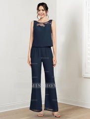 Mother of the Bride Scoop Neck Chiffon Pantsuit with Jacket