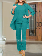 Mother of the Bride Scoop Neck Chiffon Pantsuits