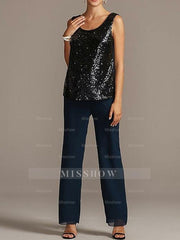 Mother of the Bride Scoop Neck Pantsuits in Chiffon