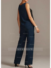 Mother of the Bride Scoop Neck Pantsuits in Chiffon