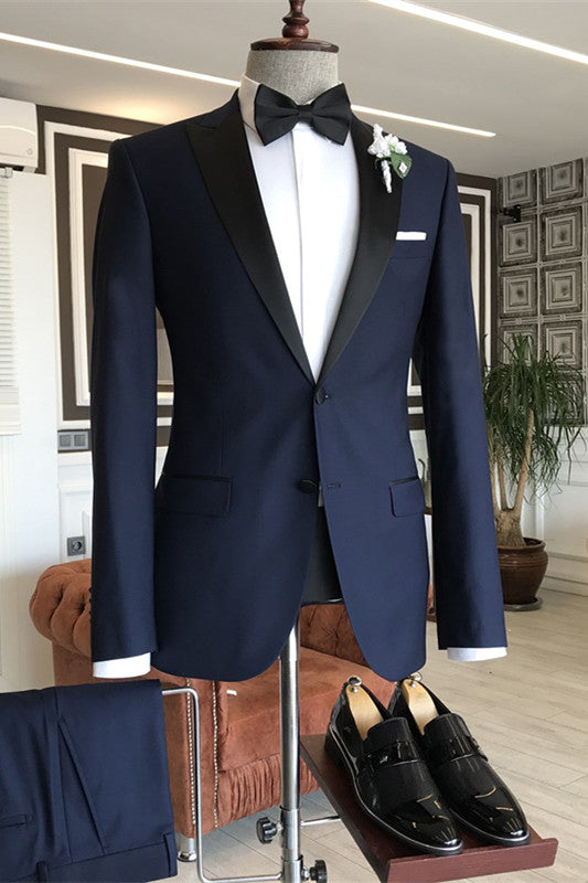 Navy Blue Formal Two-Piece Peaked Lapel Business Suit