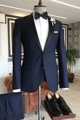 Navy Blue Formal Two-Piece Peaked Lapel Business Suit