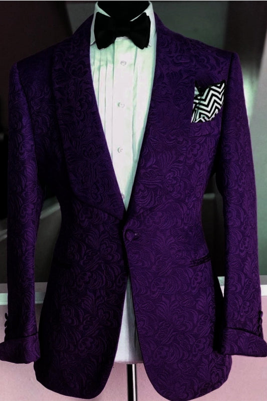 Navy Blue Jacquard Shawl Collar Two-Piece New Collection Groom's Suit