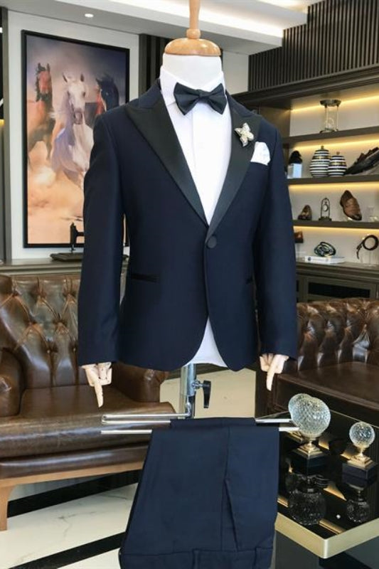 Navy Blue Peaked Lapel Two-Piece New Arrival Prom Suit For Men
