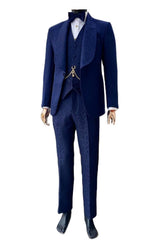 Navy Blue Shawl Collar Three-Piece Tailored Wedding Attire