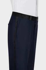 Navy Blue Shawl Collar Three-Piece Wedding Men's Ensemble