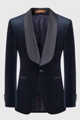 Navy Blue Shawl Lapel Formal Velvet Suit for Weddings