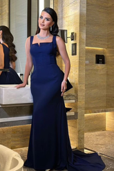 Navy square bow mermaid evening dress