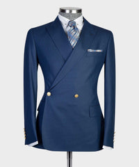 Navy Peak Lapel Double Breasted Two-Piece Men’s Suits