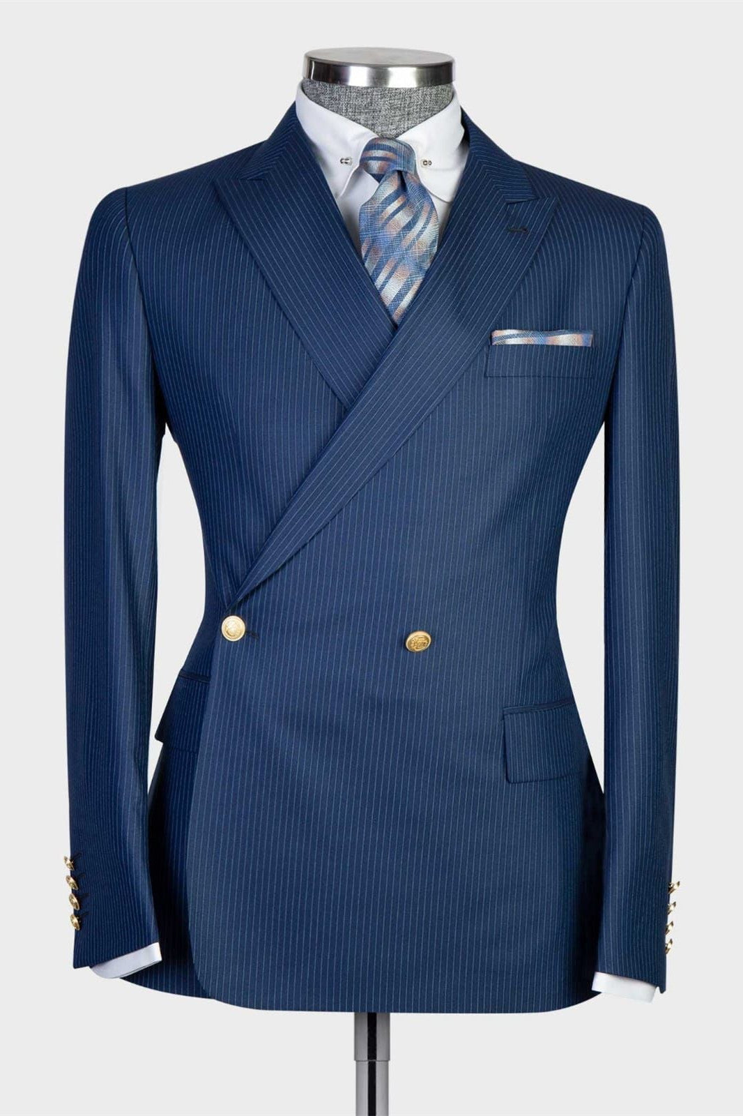 Navy Peak Lapel Double Breasted Two-Piece Men’s Suits
