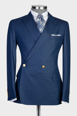 Navy Peak Lapel Double Breasted Two-Piece Men’s Suits