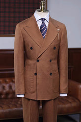 New Arrival Brown Double-Breasted Peaked Lapel Prom Suit