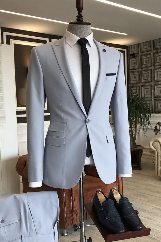 New Arrival Gray Peaked Lapel Men's Prom Suit