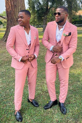 New Arrival Pink Three Pieces Peak Lapel Wedding Groomsmen’s Suits