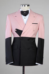New Arrival Pink and Black Double-Breasted Peaked Lapel Men’s Prom Suit