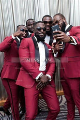 New Arrival Red Custom Shawl Lapel Groomsmen Wedding Suits