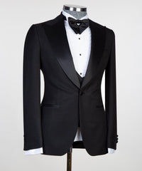 New Black Three-Piece Men’s Suit with Satin Peaked Lapel