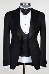 New Black Three-Piece Men’s Suit with Satin Peaked Lapel