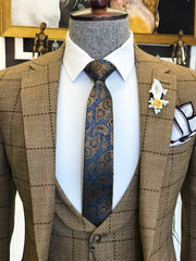 New Brown Plaid Peaked Lapel Three-Piece Business Men’s Suits